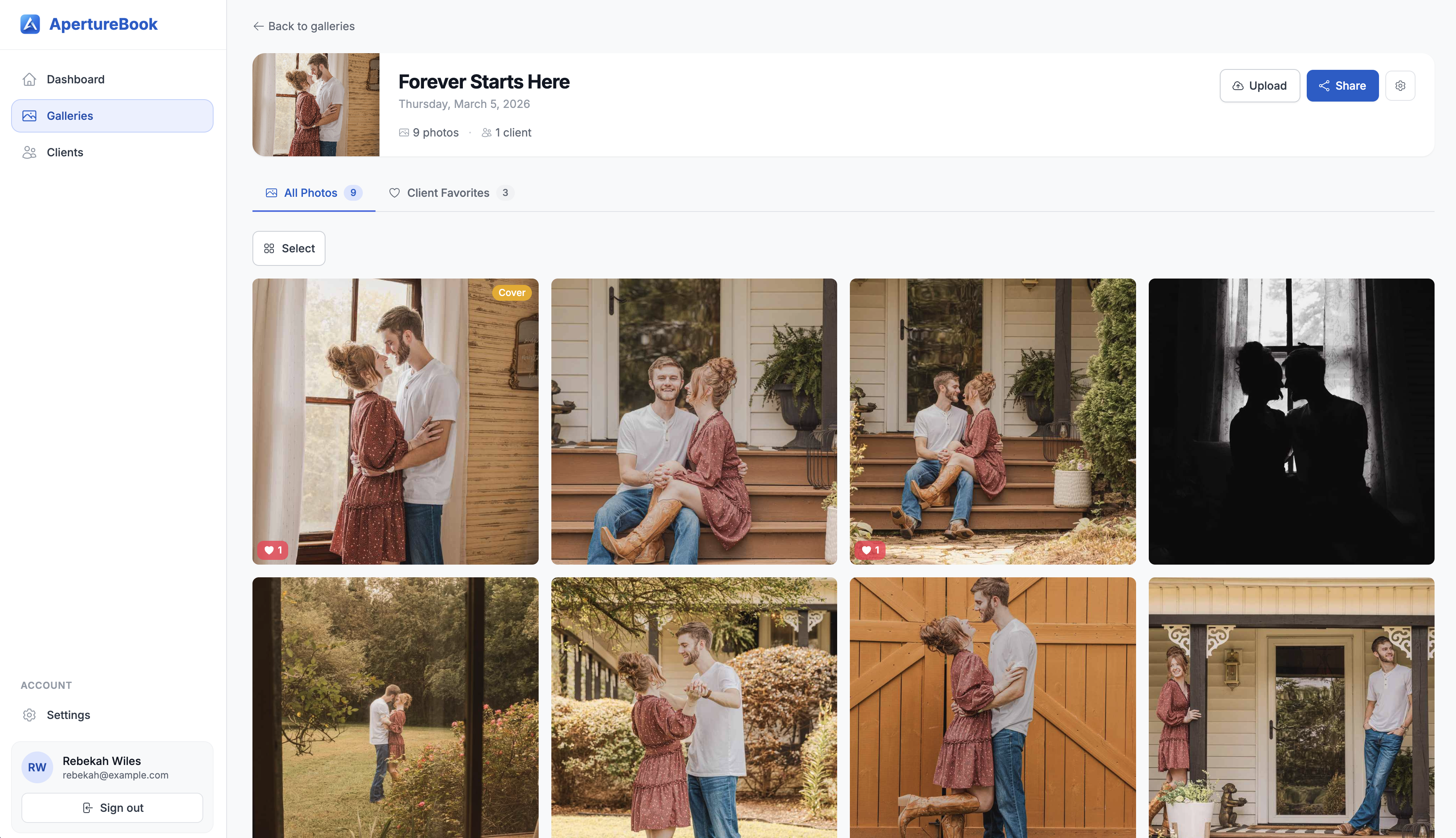 ApertureBook photographer dashboard